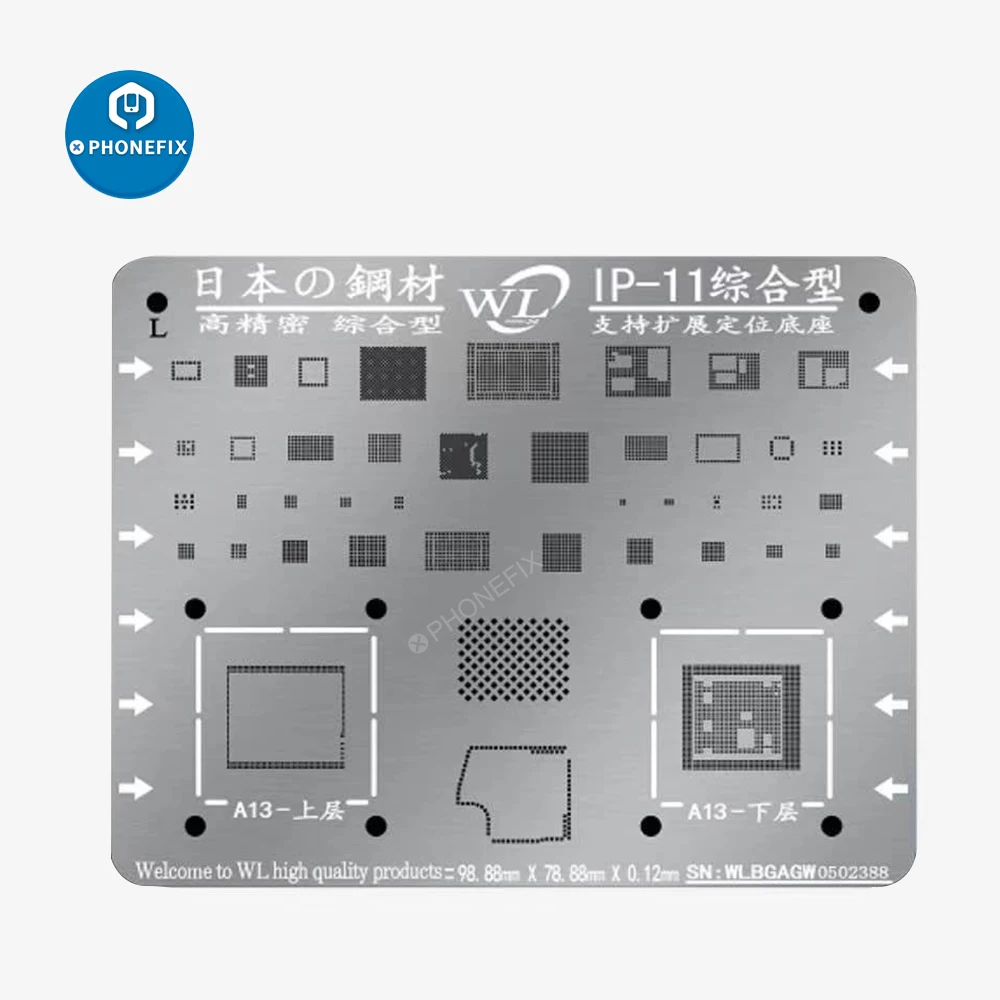 

WL BGA Reballing Stencil For iPhone 5/6/6S/6SP/7G/7P/8/8P/X/XS/XSMAX/XR/11 /12 Pro Max IC Chips NAND CPU Rework Solder Template