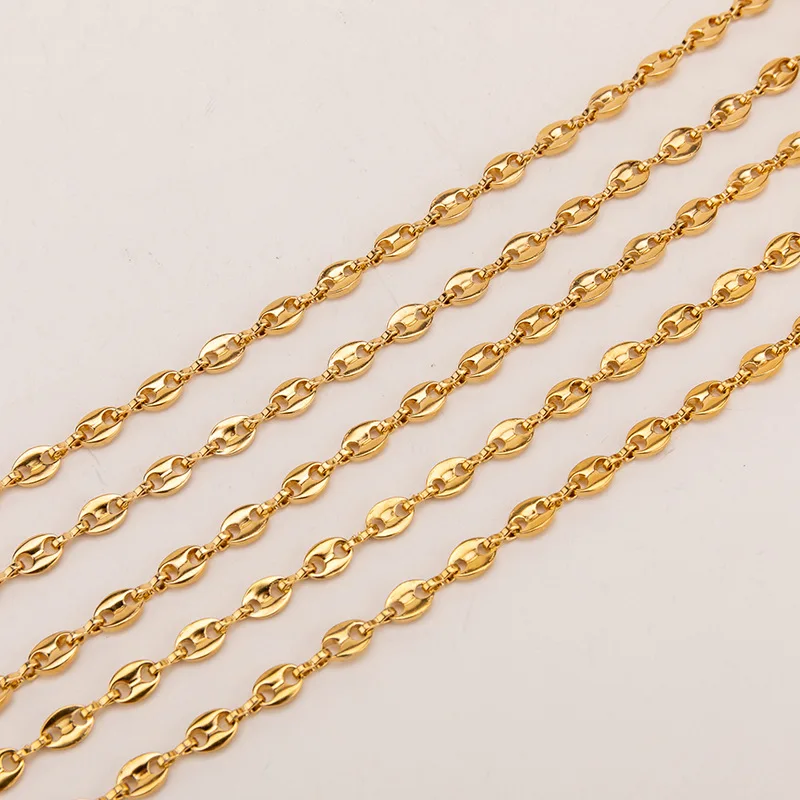 

YiJia 2Meter Stainless Steel Gold Plate Marine Chain for Jewelry Making Oval DIY Necklaces Jewelry Findings with Flattened Link