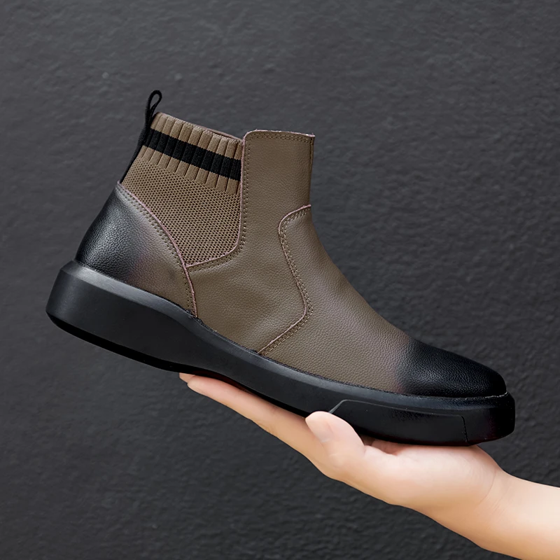 Мужские зимние ботинки челси черные из спилка мужская обувь теплые плюшевые