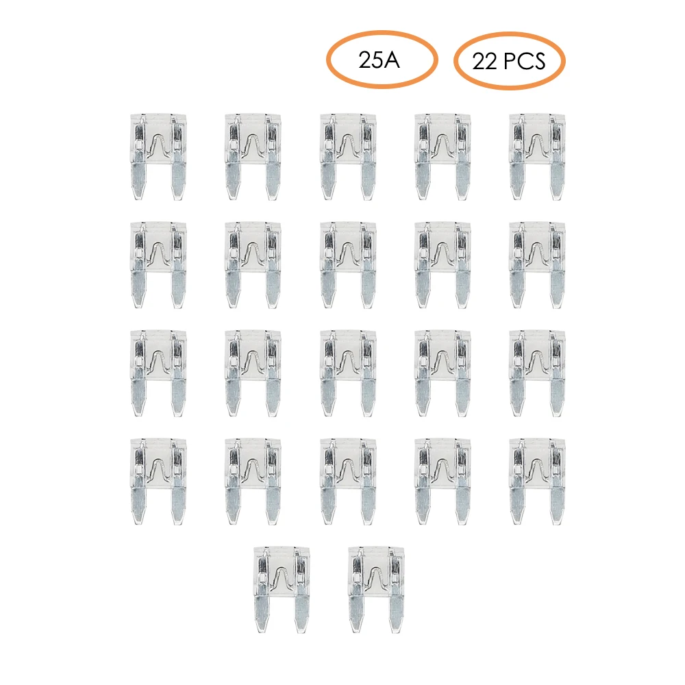 

25A Mini Car Blade Fuse 22PCS, High Quality Zinc Alloy Auto-Blow Car Fuse Insert, Small Size Car Replacement Fuse (25A)