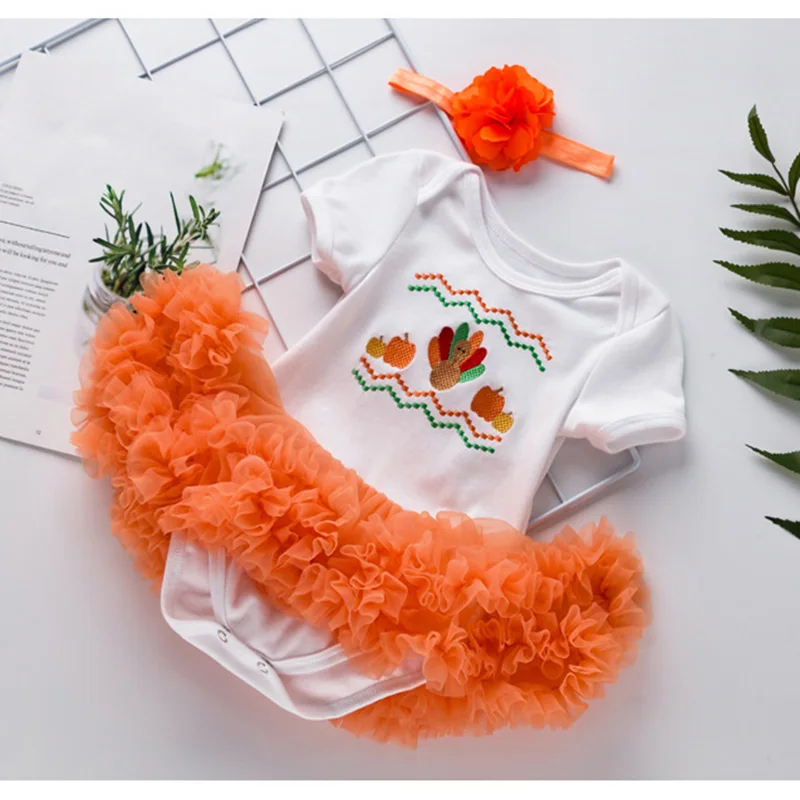 

Summer 0-24M Baby Girls Cotton Embroidered Christmas Tree Triangle Romper Dress Infant Festival Princess Dress with Headdress