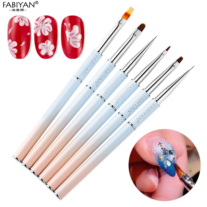 Кисть для дизайна ногтей плоская круглая кисть французского творчества синяя