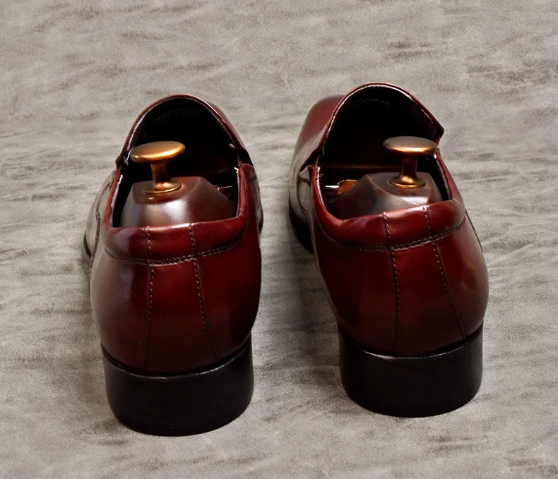 Мужские туфли-оксфорды ручной работы черные винно-красные лоферы из натуральной
