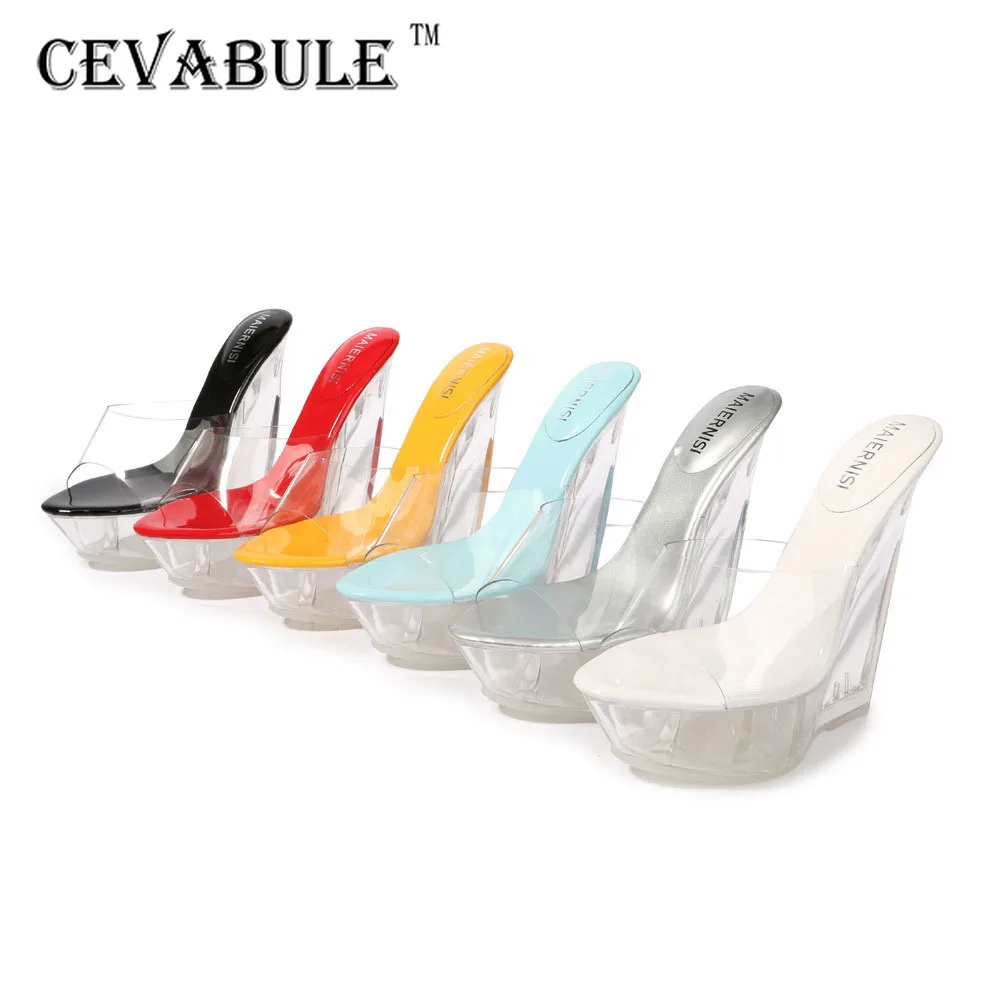 CEVABULE/крутые шлепанцы на очень высоком каблуке пикантные Босоножки с открытым носком на высокой прозрачной платформе с кристаллами Женская WZ-126