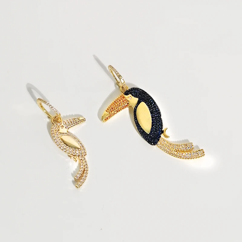 

925 sterling silver earrings tropical inlaid zircon personalized fashion earrings beach style toucan earrings, fashion trends, l