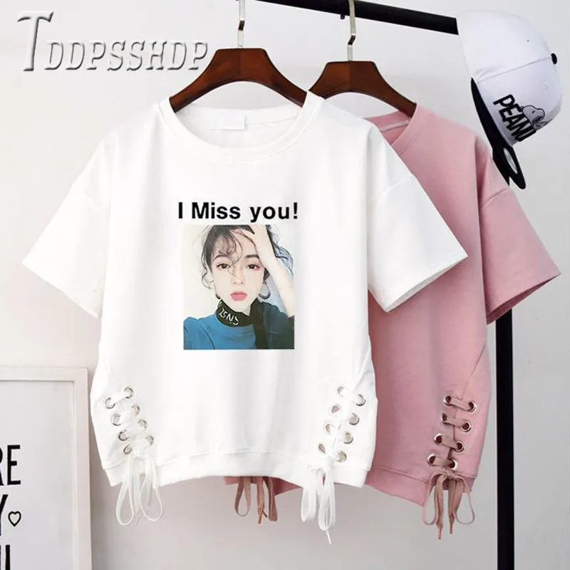 Женская футболка с завязками летняя разноцветная Футболка розового и белого