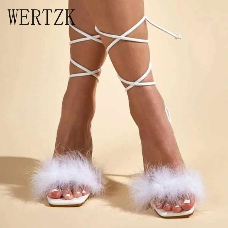 2021 г. Модные Дизайнерские летние туфли с перьями женские сандалии на шпильках