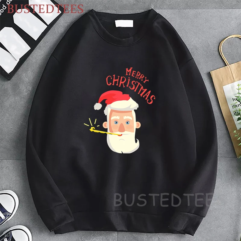 

Милый свитшот с рождественским принтом Санта Клауса, винтажный Графический свитшот большого размера, модная зимняя одежда, толстовки, пуло...