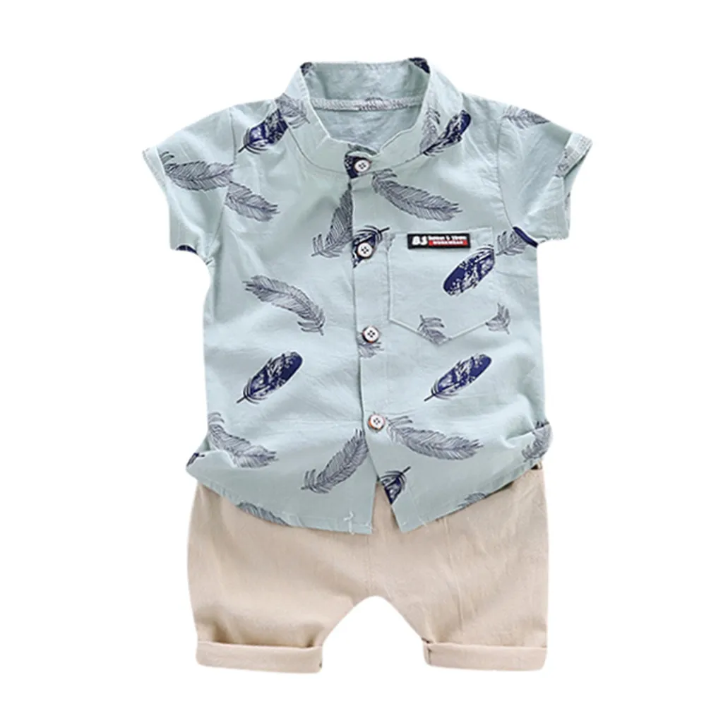 2020 Boys Clothes Print Kids For Short Sleeve Suit Boy Solid Shorts Summer Toddler Roupa Infantil | Детская одежда и обувь