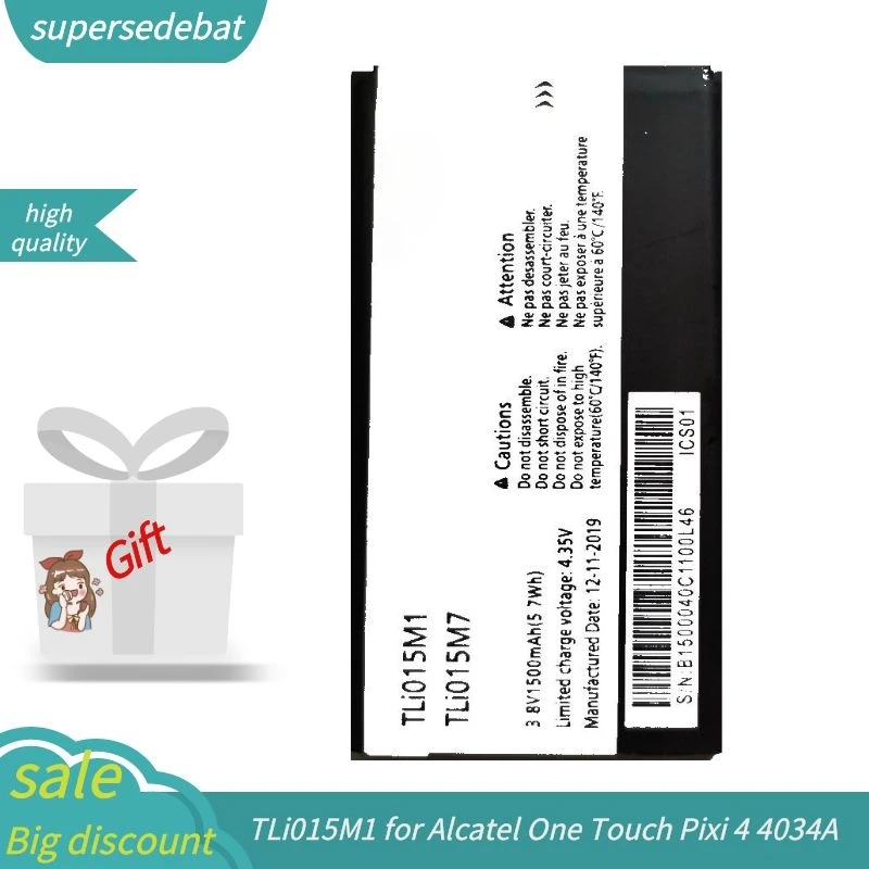 

Аккумулятор Supersedebat для Alcatel One Touch Pixi 4 4034A PIXI 4 4034A 4034X 4034F 4034D, TLi015M1, TLi015M7