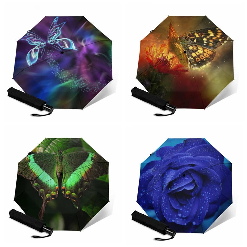 Зонтик женский складной двойной компактный с бабочкой | Дом и сад