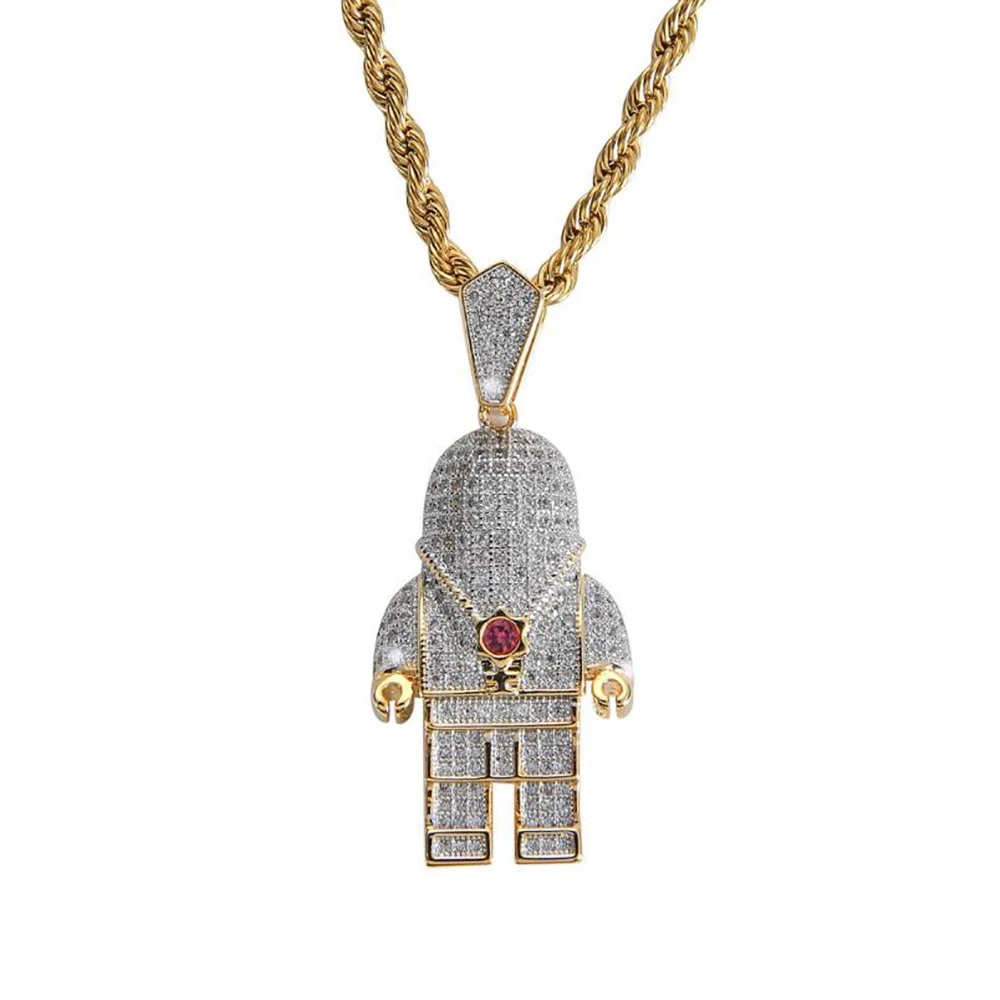 

Hip Hop Iced Out Astronauts Space Man Pendant Necklace Street Dance Rope Chain Jewelry Gift For Him