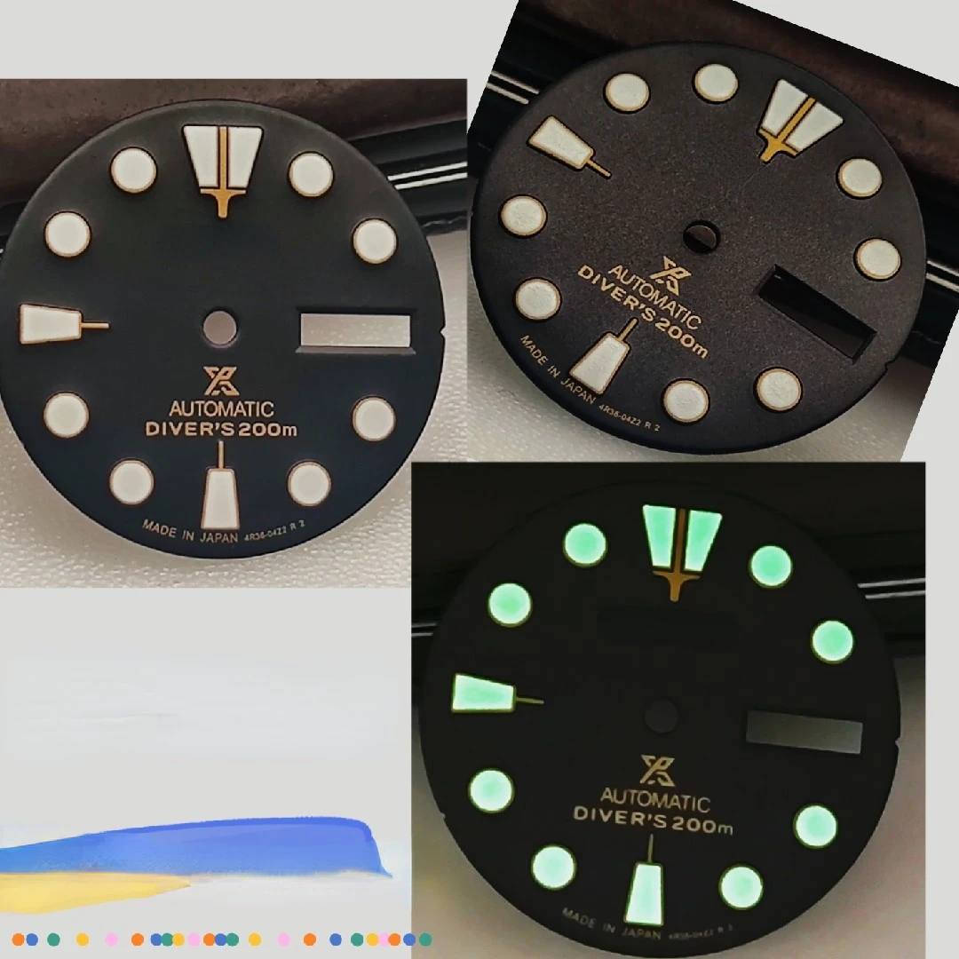 

28.5mm Green Luminous Black Watch Dial for NH35 NH36 Watch Movement Mechanical Watch Diving Abalone Surface Replacement Dial