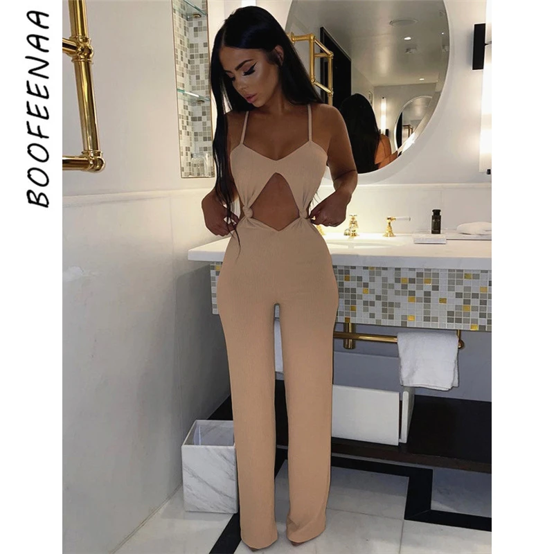 

BOOFEENAA Sleeveless Cutout One Piece Jumpsuit Elegant Sexy Black Night Out Club Outfits for Women Wide Leg Pants Suits C83-DB36