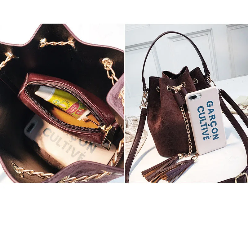 2019 высококачественные женские замшевые сумки на плечо мешки с кисточками для