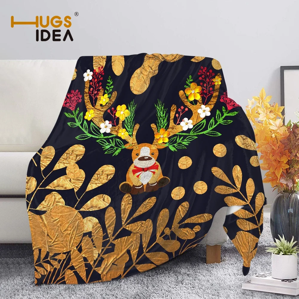 

HUGSIDEA Floral Deer Printed Throw Blanket Adult Bedroom Flannel Blanket Soft Sofa Plush Blanket Custom Home Textiles