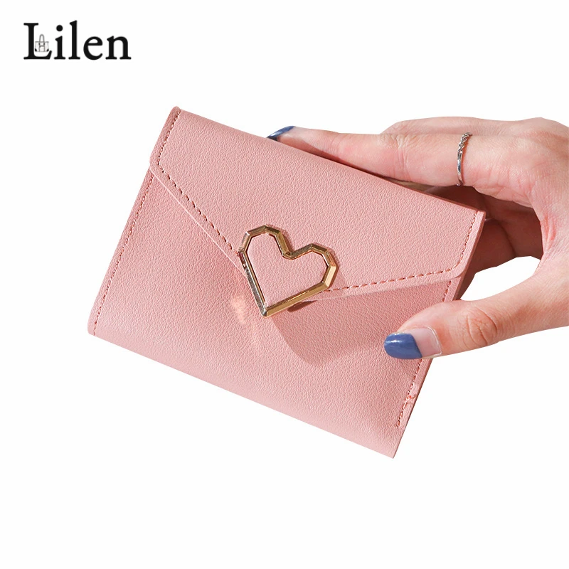 LILEN металлический короткий кошелек в форме сердца женская сумка для карт Модный