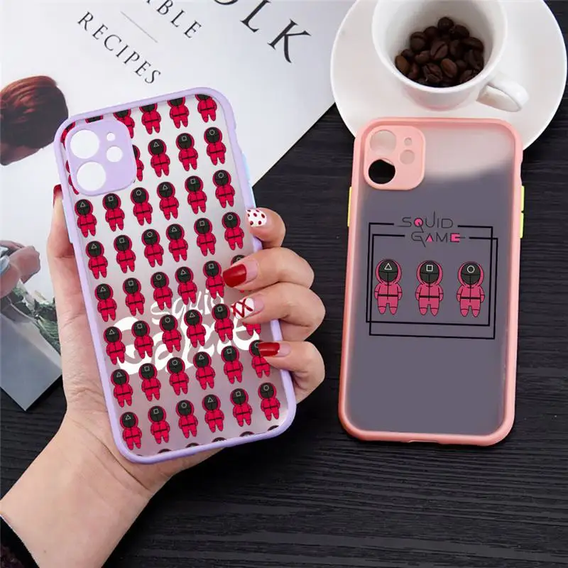 

Squid Game Phone Case For iPhone 12 11 Mini Pro XR XS Max 7 8 Plus X Matte transparent Purple Back Cover