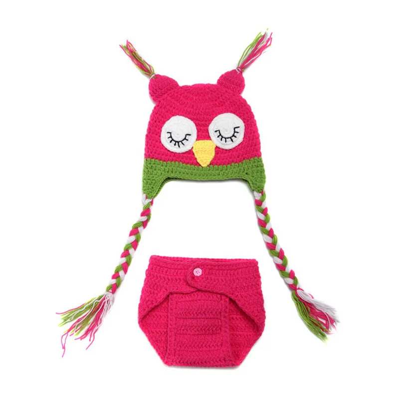Cute Owl Puppy Dog Frogs Clothes Newborn Photography Props Baby Infant Hat Shorts Crochet Knitted Clothing Set Photo Accessories | Мать и