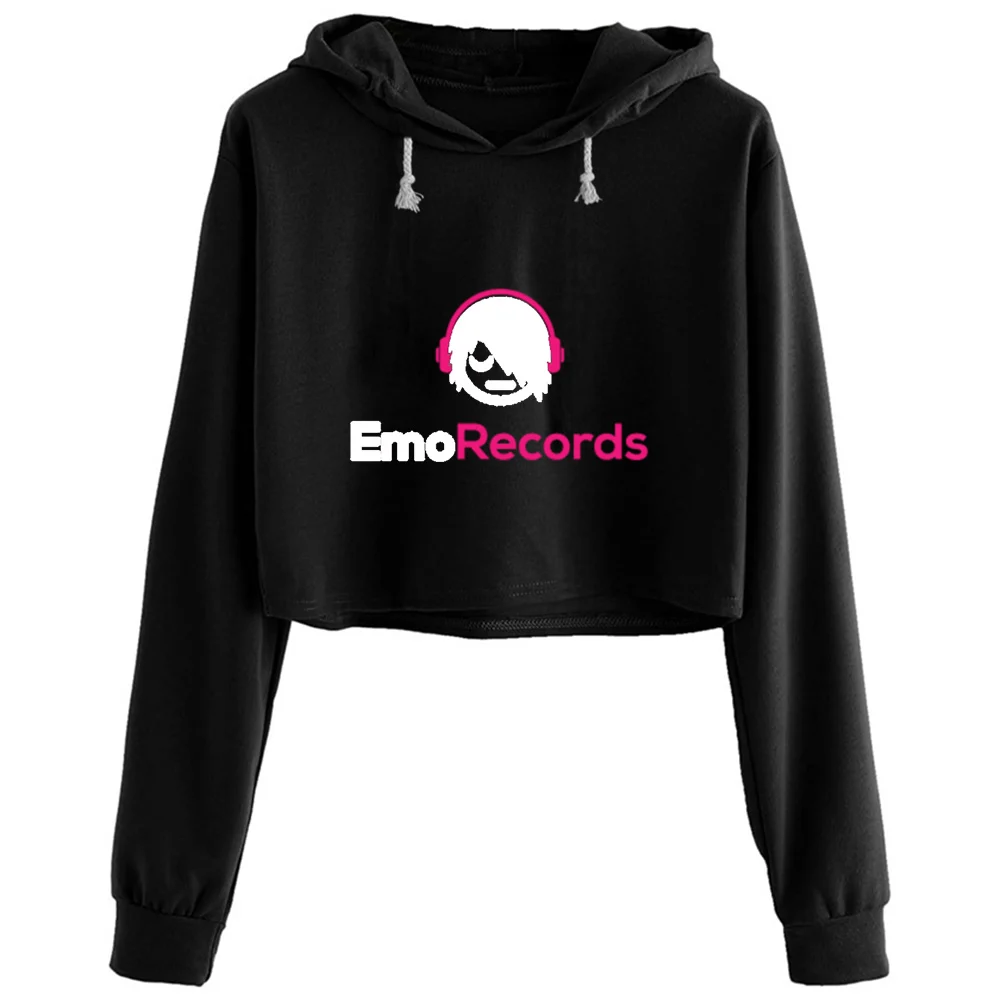 

Emo Records Crop Hoodies Women Anime Emo Aesthetic Kpop Pullover For Girls