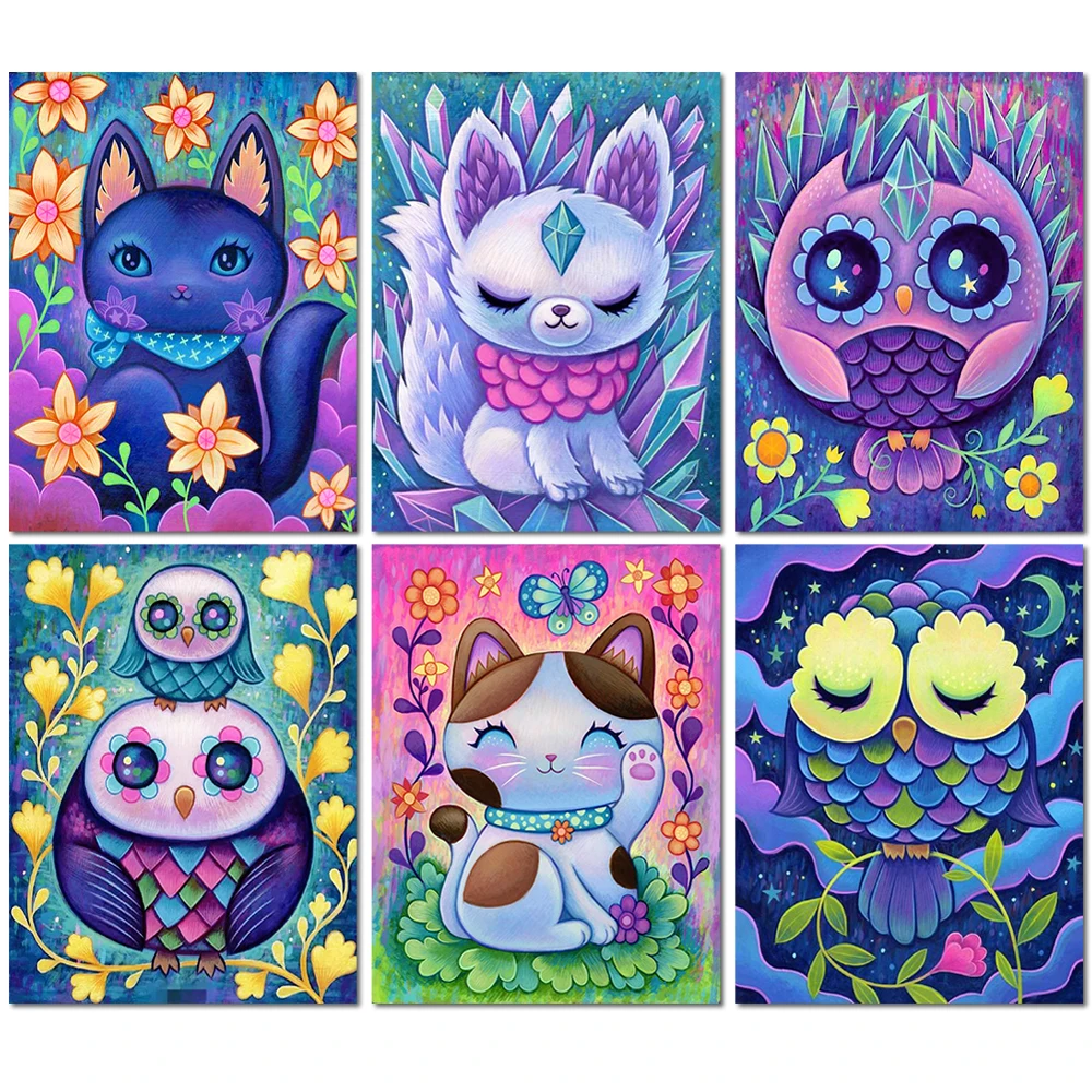 

5D алмазная живопись «сделай сам», животное, кошка, фантазия, мультфильм, полноразмерная круглая мозаика ручной работы, Набор для вышивки кре...