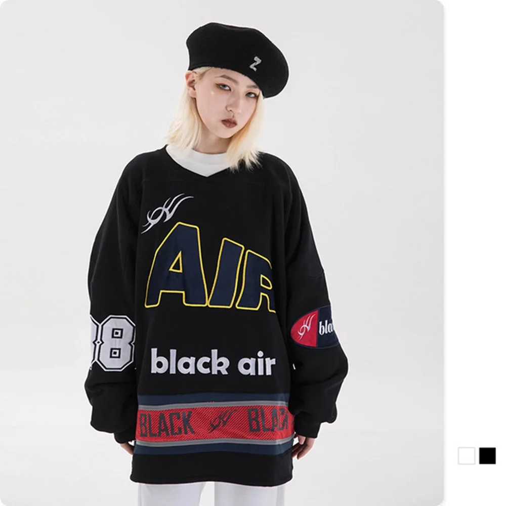 Crewneck New Mens Oversized Sweatshirt 2021 Korean Style Fleece Sweatshirt Men Letter Embroidery Streetwear Harajuku