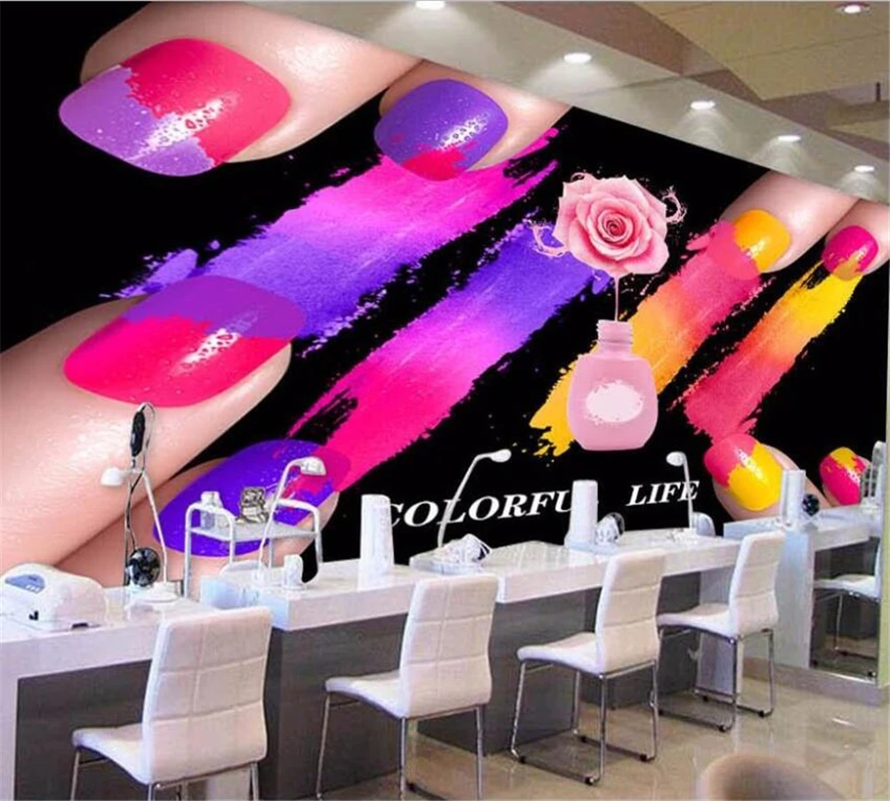 

beibehang Customize any size wallpaper murals black watercolor nail polish nail shop backdrop wall papel de parede para quarto