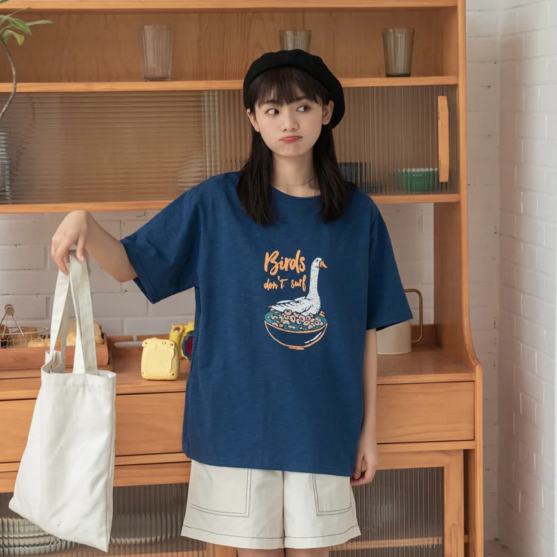 

Short-sleeved T-shirt Female Cartoon Anime Print Pure Cotton 2021 Summer New Fashion Loose Wild College Style Wm*