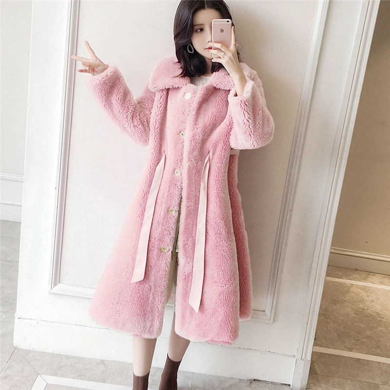 Женское длинное пальто с овечьей шерстью зимняя модная шерстяная