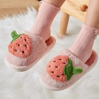 winter cotton slippers pink strawberry boys girls home shoes plush warn soft cusion flexible eva sole non slip indoor house flat