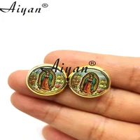 50 pieces religious rounded two sided drop oil ccb san judas and jesus mary straight hole can handmade diy