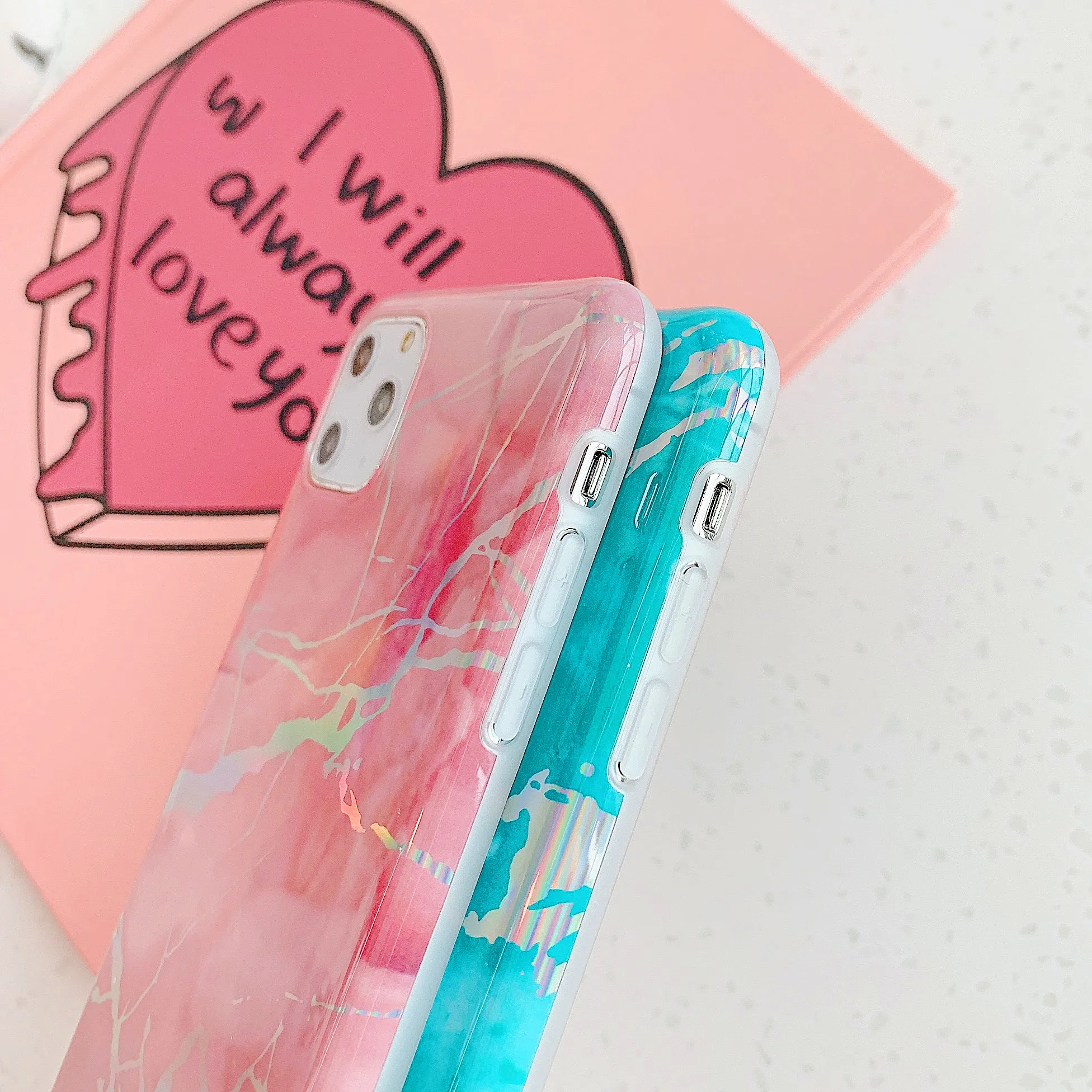 Чехол для iPhone 11 Pro Max Роскошный чехол с блестящими лазерными трещинами и мраморным