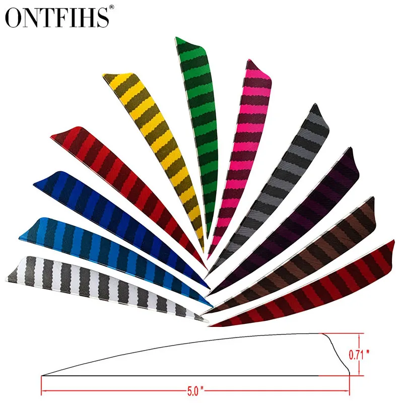 50 Pcs /Lot ONTFIHS 5 Inches Arrow Real Turkey  Feathers Shield Cut Striped 5'' Fletching Archery Diy Accessories