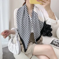 imitate twill silk scarf women fashion houndstooth shawl stole hijab square bandana 9090cm