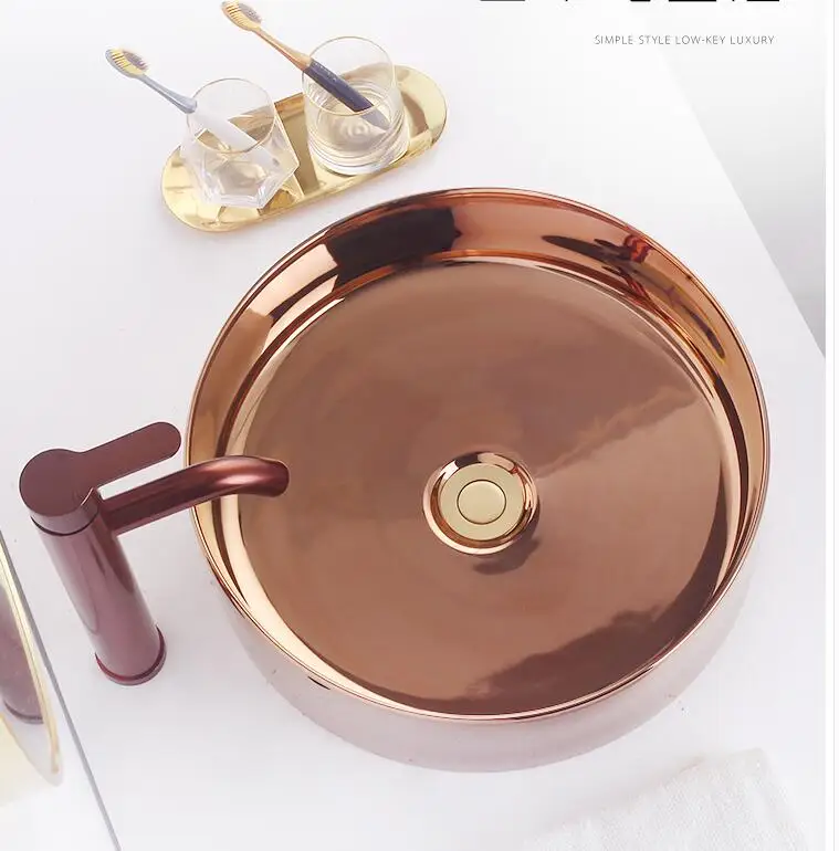 

Nordic ceramic basin wash basin household luxury small size wash basin gold wash creative basin single plate