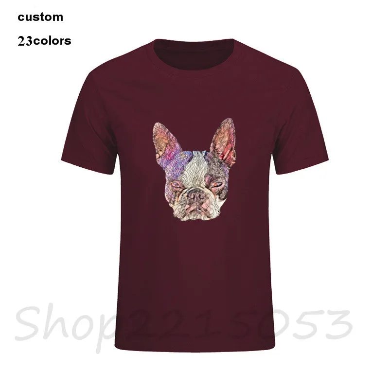 Мужская футболка с коротким рукавом Boston Terrier Dog белая и черная хлопковая Футболка
