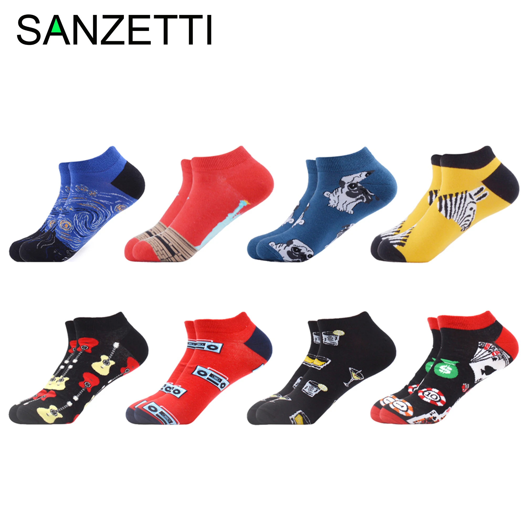 SANZETTI 8 пар/мужские летние повседневные носки с начесом красочные счастливые хип