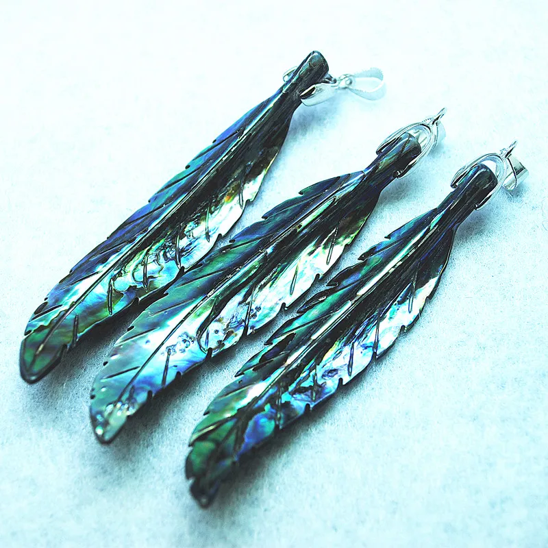 

2pcs Wholesale Price For Natural Abalone Shell Pendants With Rhinestone Women Necklace Making Finding Size 70MM Length Feather