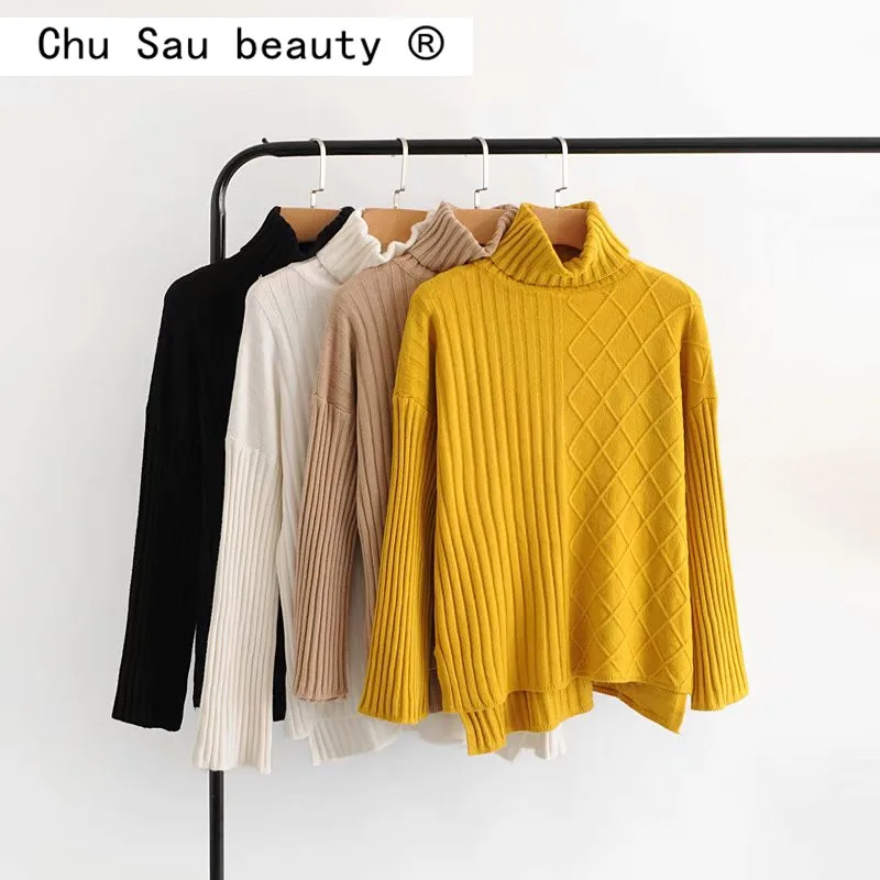Женский осенне зимний свитер водолазка вязаный базовый топ для девочек