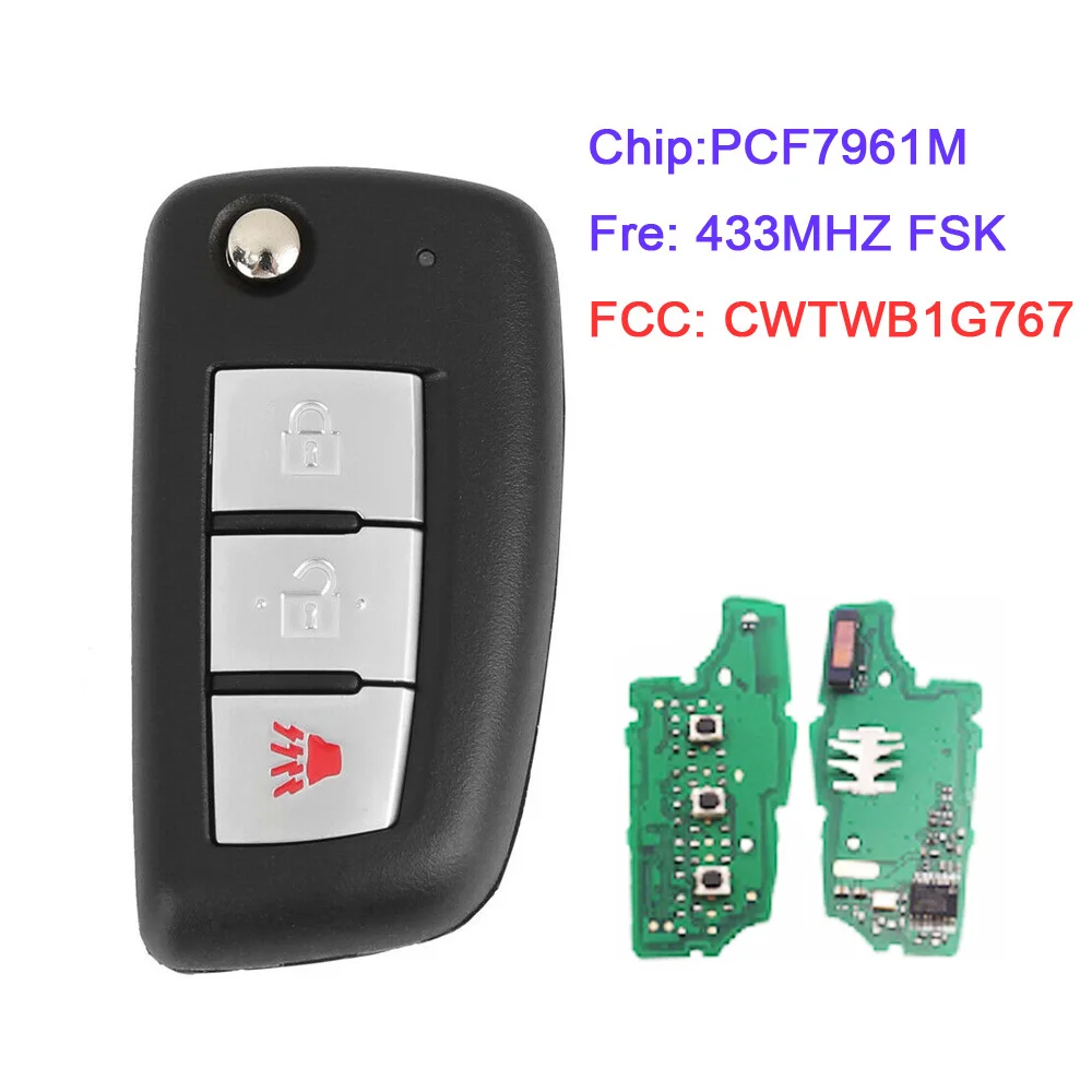 

(CWTWB1G767) 2+1Button Remote Flip Car Key Fob For Nissan Rogue 2014- With PCF7961M Chip TWB1G767 28268-4CB1A