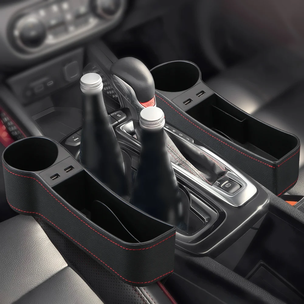 car organizer auto crevice pocket dual usb charger phone bottle cups holder seat gap slit leather storage box car accessories free global shipping
