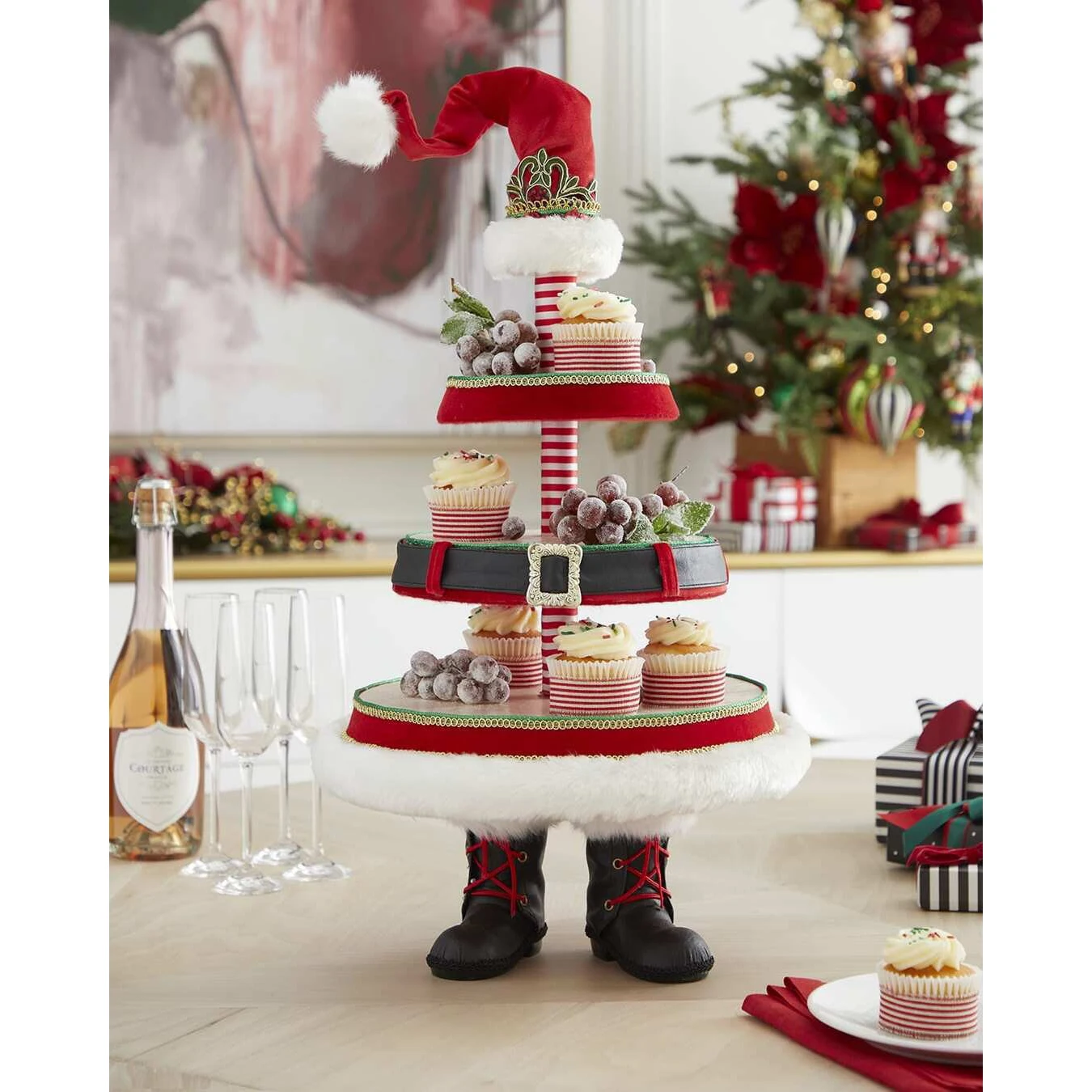 Estante para aperitivos de &aacute;rbol de Navidad, adornos artesanales de resina de Navidad, bandeja port&aacute;til, soporte para pastel, decoraci&oacute;n de pastel, mesa de postre de Navidad-1