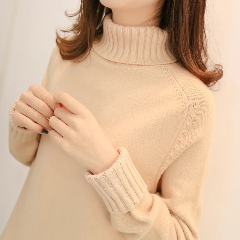 

Large size Simple Women Sweater Pullover 2020 Autumn Winter Turtleneck Sweater Long Sleeve Knitted Pullovers Female Top New Z587
