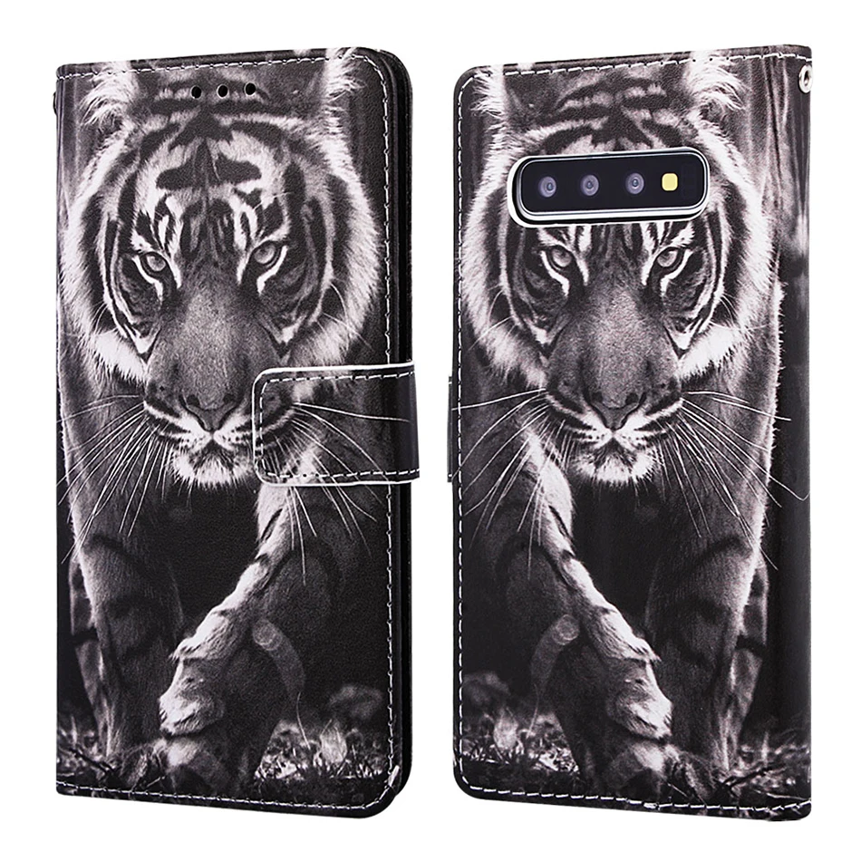 Чехол-книжка с милым Рисунком Тигра и панды для samsung Galaxy S10E S10 S9 S8 Plus J4+ J6+ J6 Premium A7 A750
