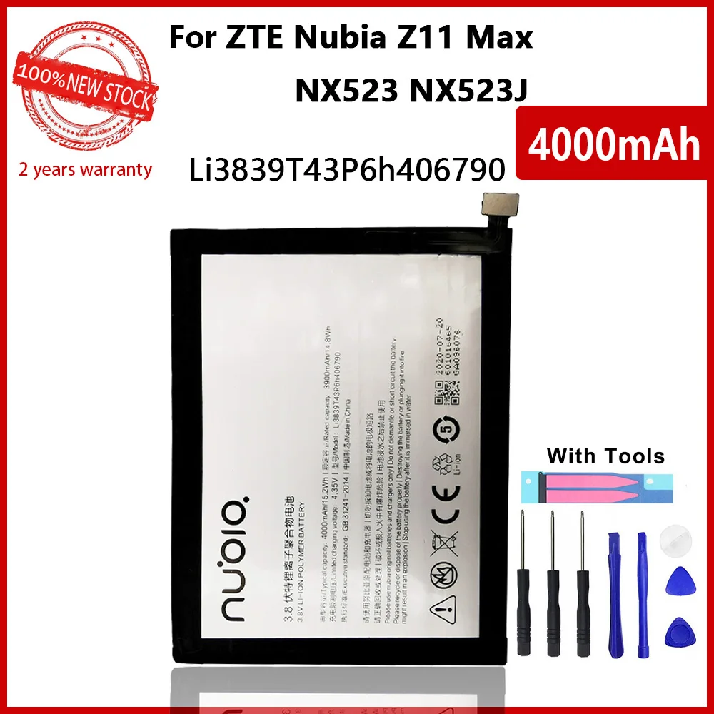 100% Оригинальный 4000mAh Li3839T43P6h406790 для ZTE Nubia Z11 Max NX523 NX523J NX535J Высококачественный аккумулятор с инструментами + код отслеживания