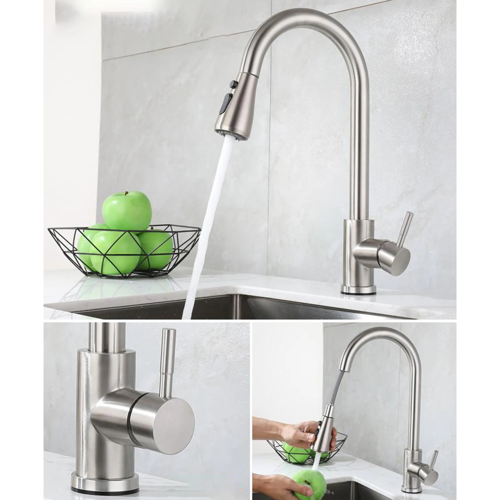 

Smart Touch On Kitchen Faucet Sensor 360 Rotation Pull Out Single Handle Mixer Tap Two Water Modes Sink Crane Hot Cold