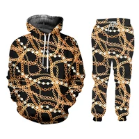 ifpd 2 pieces suit baroque style mens 3d print crown golden chain luxury hoodies and jogger pants men set pullover tracksuits