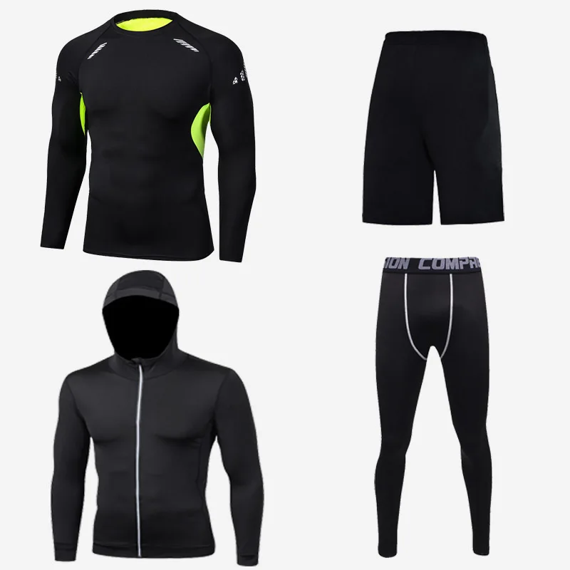 

4 Pieces Men High Quality Sport Compression Shirt Clothes Male Fitness Gym Kits Jackets Workout Running Tights Pant Sportswear