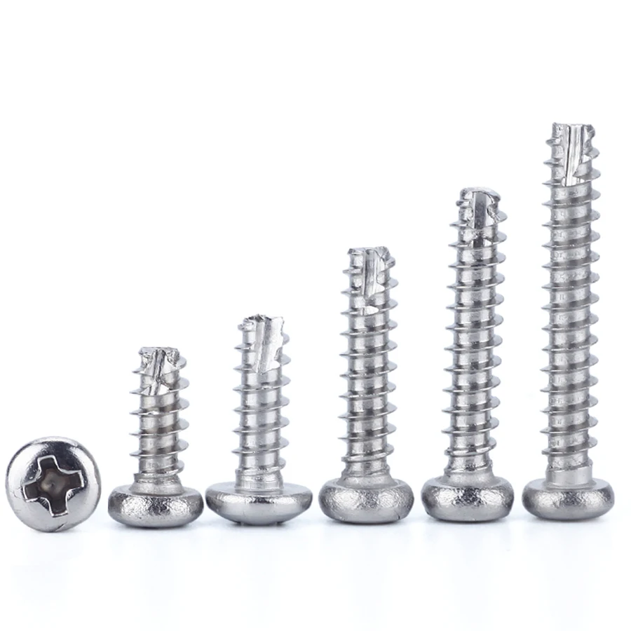 

50/100Pcs 304 Stainless Steel Round Head Phillips Cut Tail Self Tapping Screws M2 M2.3 M2.6 M3 PT Slotted Screw