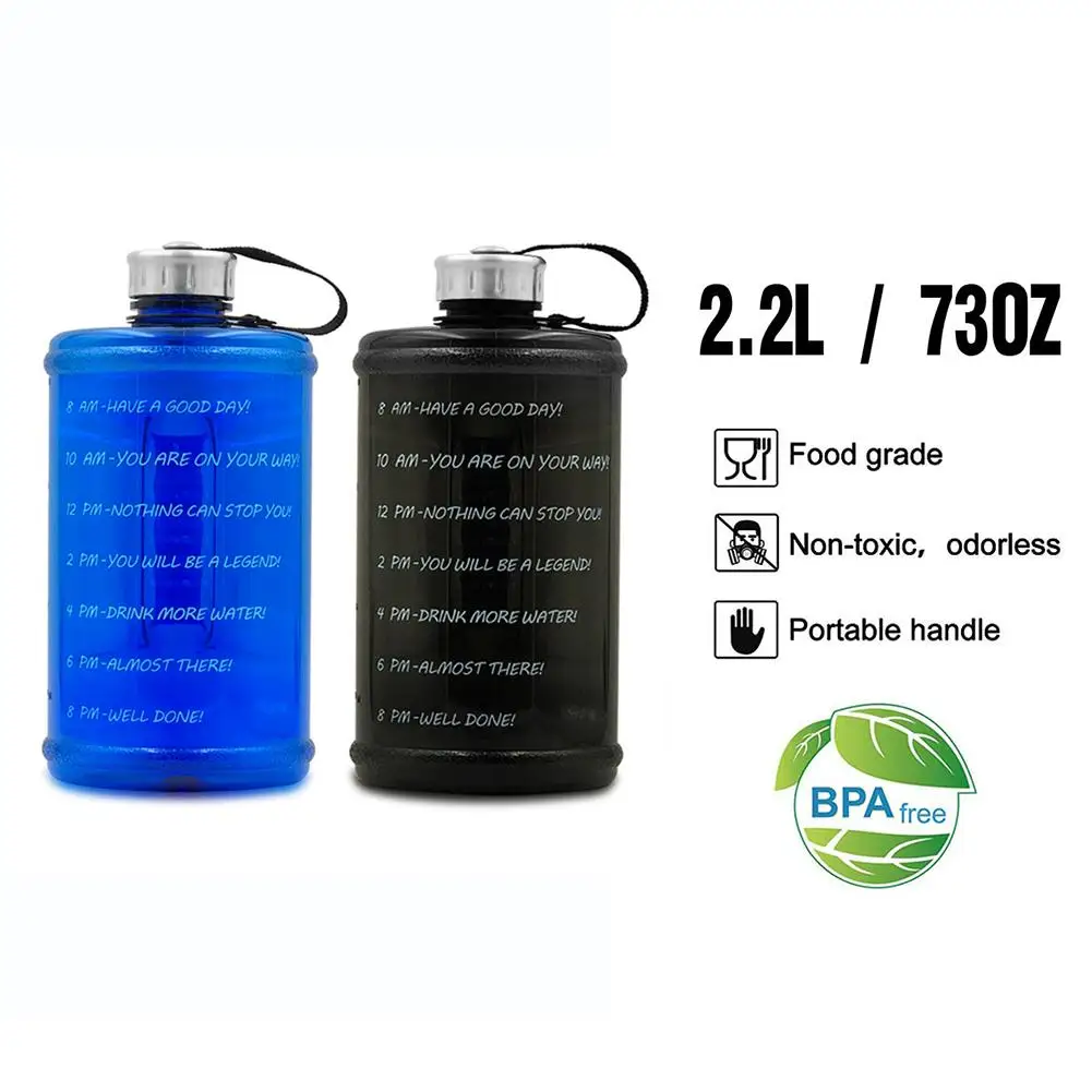 2.2L бутылка для воды BPA-Free большая емкость бутылки Мотивационная